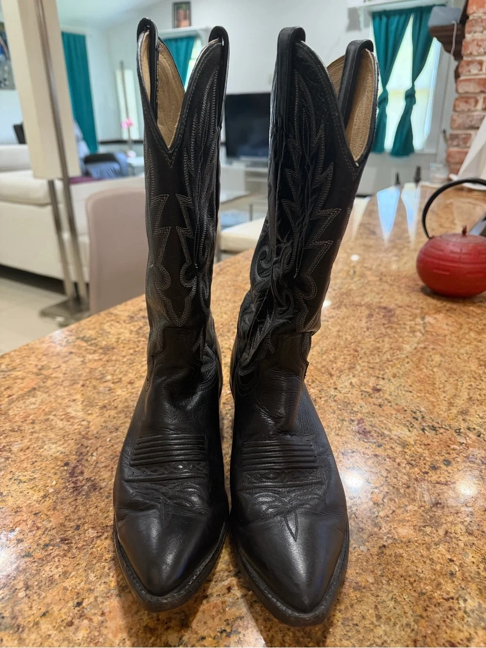 Dan Post Black Leather Western Cowboy Boots Mens Size 8D Vintage 16791